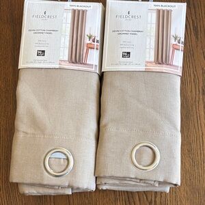 Fieldcrest Beige Cotton Chambray Grommet Curtains